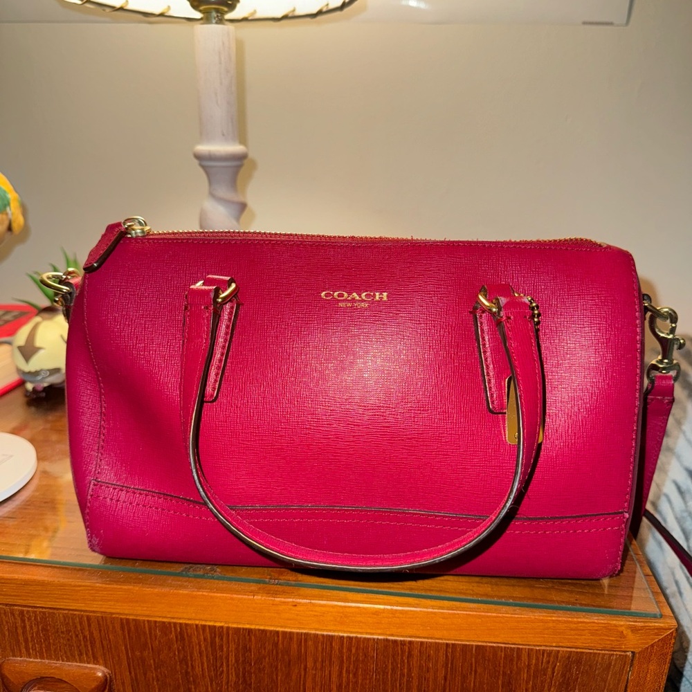 Red Coach Saffiano mini crossbody bag